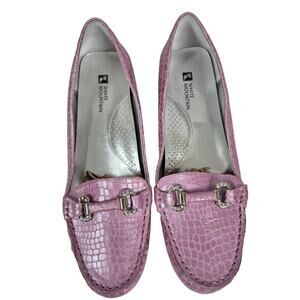 White Mountain Lavender Pink Metallic Embossed Croc Driving Loafers Size 9 NWOT